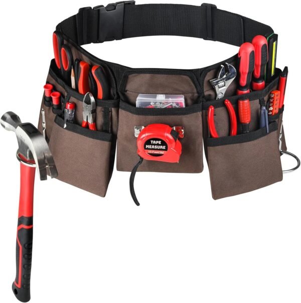 Tool Belt Premium Leather Oil Tanned 14 Pockets Heavy Duty Tool Belt For Electrician Carpenter Construction - Image 7