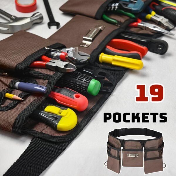 Tool Belt Premium Leather Oil Tanned 14 Pockets Heavy Duty Tool Belt For Electrician Carpenter Construction - Image 8