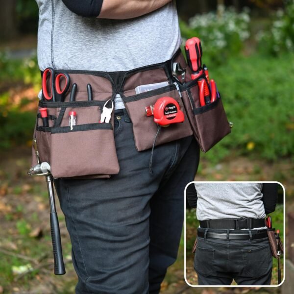 Tool Belt Premium Leather Oil Tanned 14 Pockets Heavy Duty Tool Belt For Electrician Carpenter Construction - Image 3