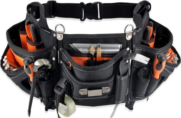 Original Leather Carpenter Tool Belt with Customized Suspender 17-Pocket Professional Framers Tool Pouch - Image 2