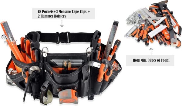 Original Leather Carpenter Tool Belt with Customized Suspender 17-Pocket Professional Framers Tool Pouch - Image 4