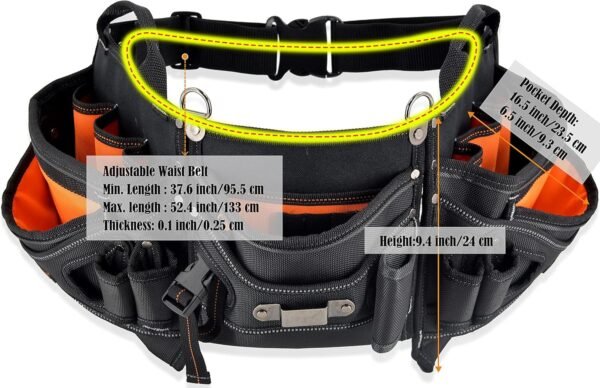 Original Leather Carpenter Tool Belt with Customized Suspender 17-Pocket Professional Framers Tool Pouch - Image 5