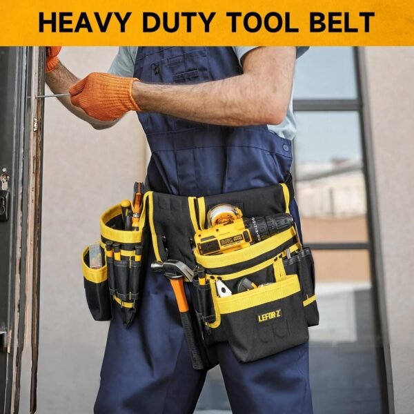 Genuine Full Grain Leather Heavy Duty Multi Pockets Construction Rig Carpenters 2 Pouches Framer Belt Tool - Image 6