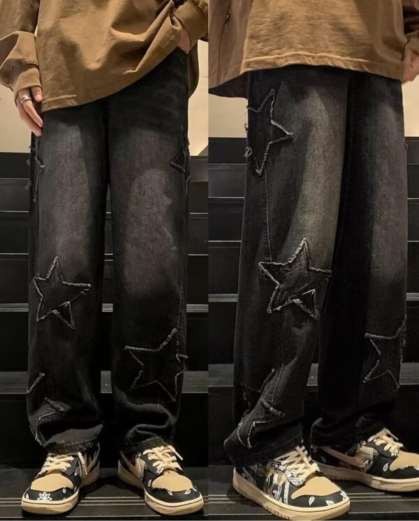 New Style Stacked Jeans Pants Denim Jeans Pants Painting Loose Stacked Flare Wide Leg straight leg baggy jeans for men - Image 2