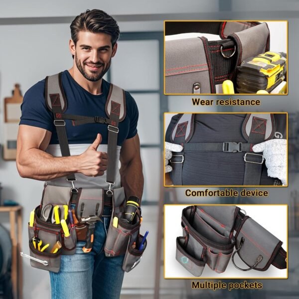 Professional Leather Tool Belt Carpenter Pouches For Carpenters With 12 Pockets Suitable For Electricians - Image 4