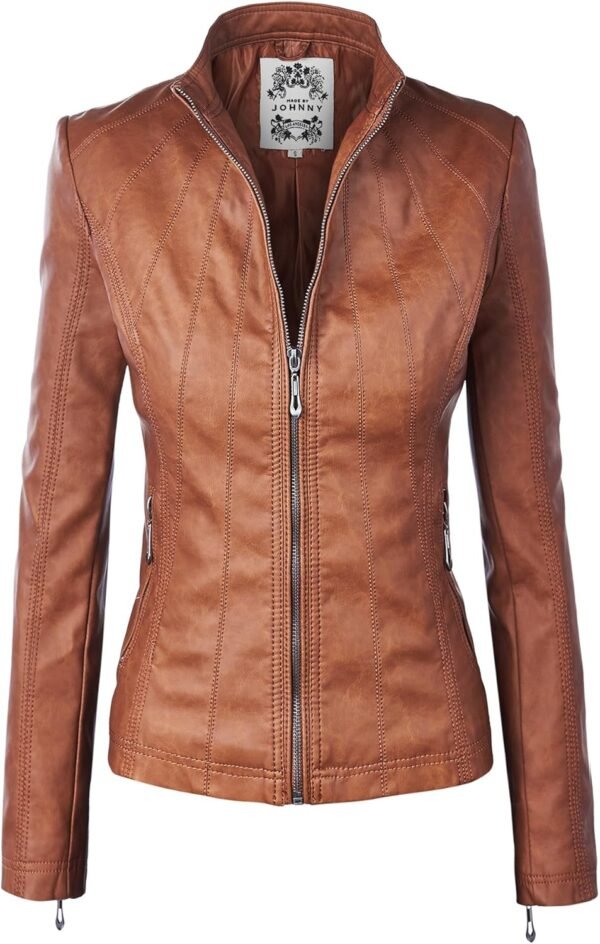 Best Manufacturer's XL Women's Sheepskin Leather Jacket Solid Color Breathable Pockets Cotton Filled Clothing Printed Fabric - Image 2