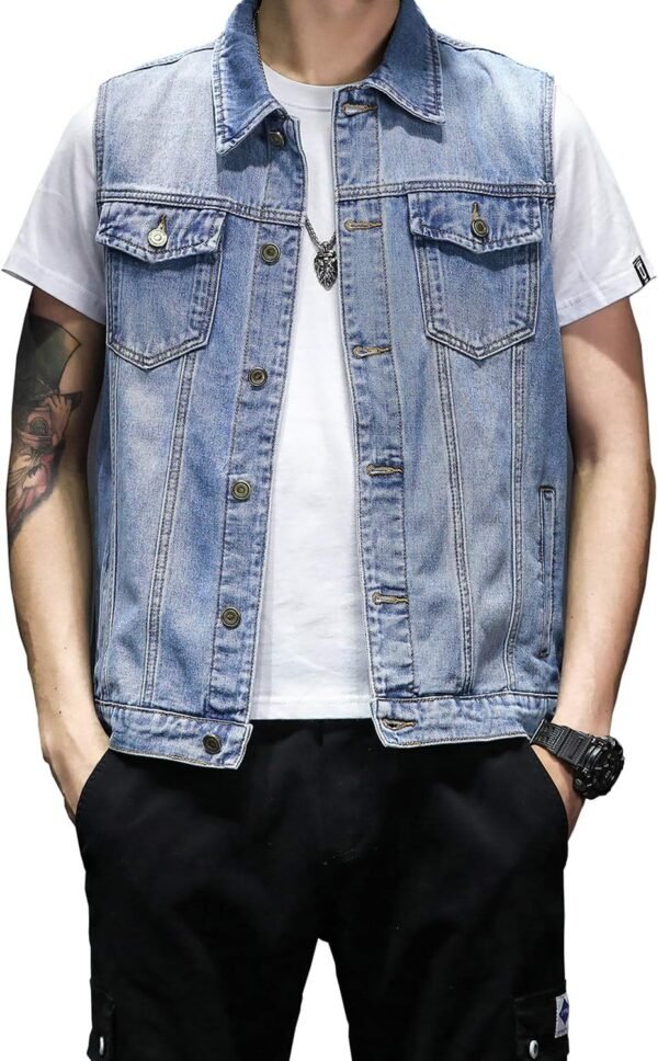 Wholesale Men Sleeveless Denim Jeans Vest Casual Slim Fit With Button Up Breathable Cotton Jean Vest Male Jeans Vest For Boys - Image 5