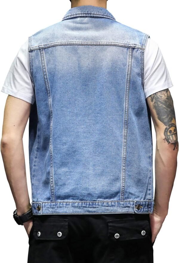 Wholesale Men Sleeveless Denim Jeans Vest Casual Slim Fit With Button Up Breathable Cotton Jean Vest Male Jeans Vest For Boys - Image 3