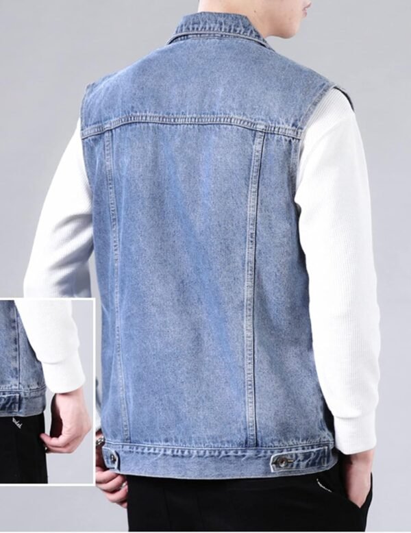 OEM Design Retro Men Slim Denim Vest Jacket Sleeveless Jean Vest Trucker Casual Jackets - Image 5