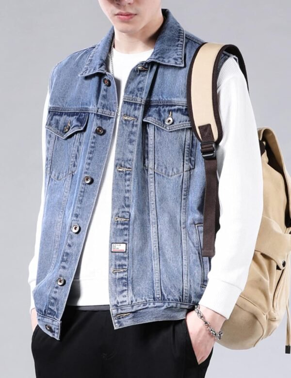 OEM Design Retro Men Slim Denim Vest Jacket Sleeveless Jean Vest Trucker Casual Jackets - Image 2