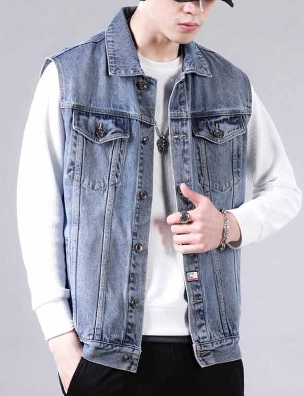 OEM Design Retro Men Slim Denim Vest Jacket Sleeveless Jean Vest Trucker Casual Jackets