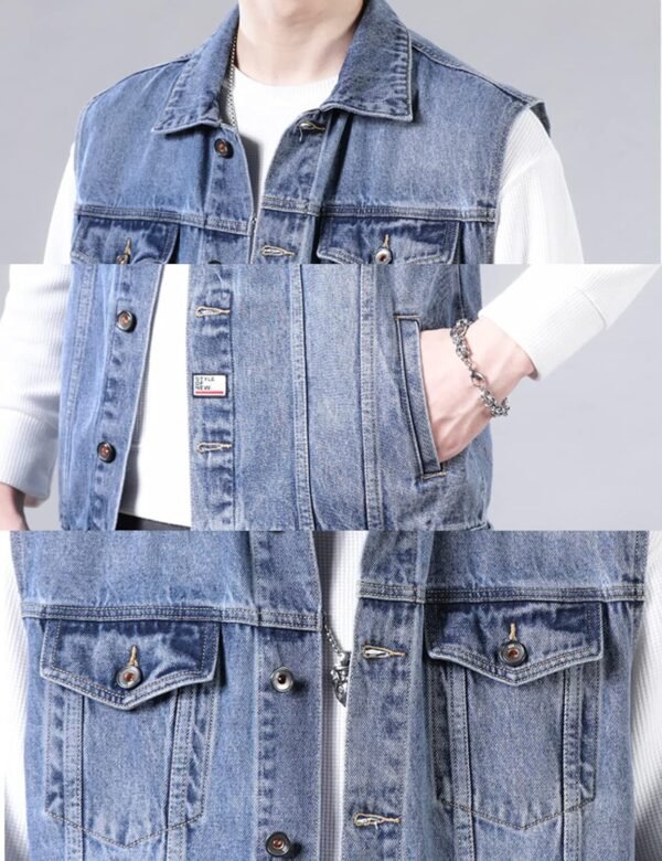 OEM Design Retro Men Slim Denim Vest Jacket Sleeveless Jean Vest Trucker Casual Jackets - Image 6